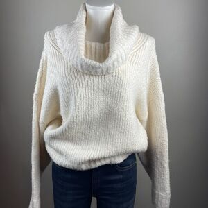 Pilcro Cozy Cotton Blend Preppy Ivory Boho Cowl Neck Chunky M Sweater